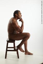 Nude Man Black Sitting poses - simple Muscular Short Black Sitting poses - ALL Realistic